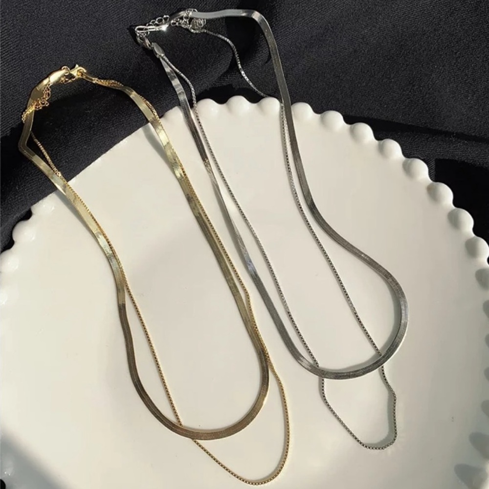 NEW GOLD DOUBLE LAYER 925 STERLING SILVER NECKLACE, NICE NECKLACE, CUTE NECKLACE - Picture 3 of 4
